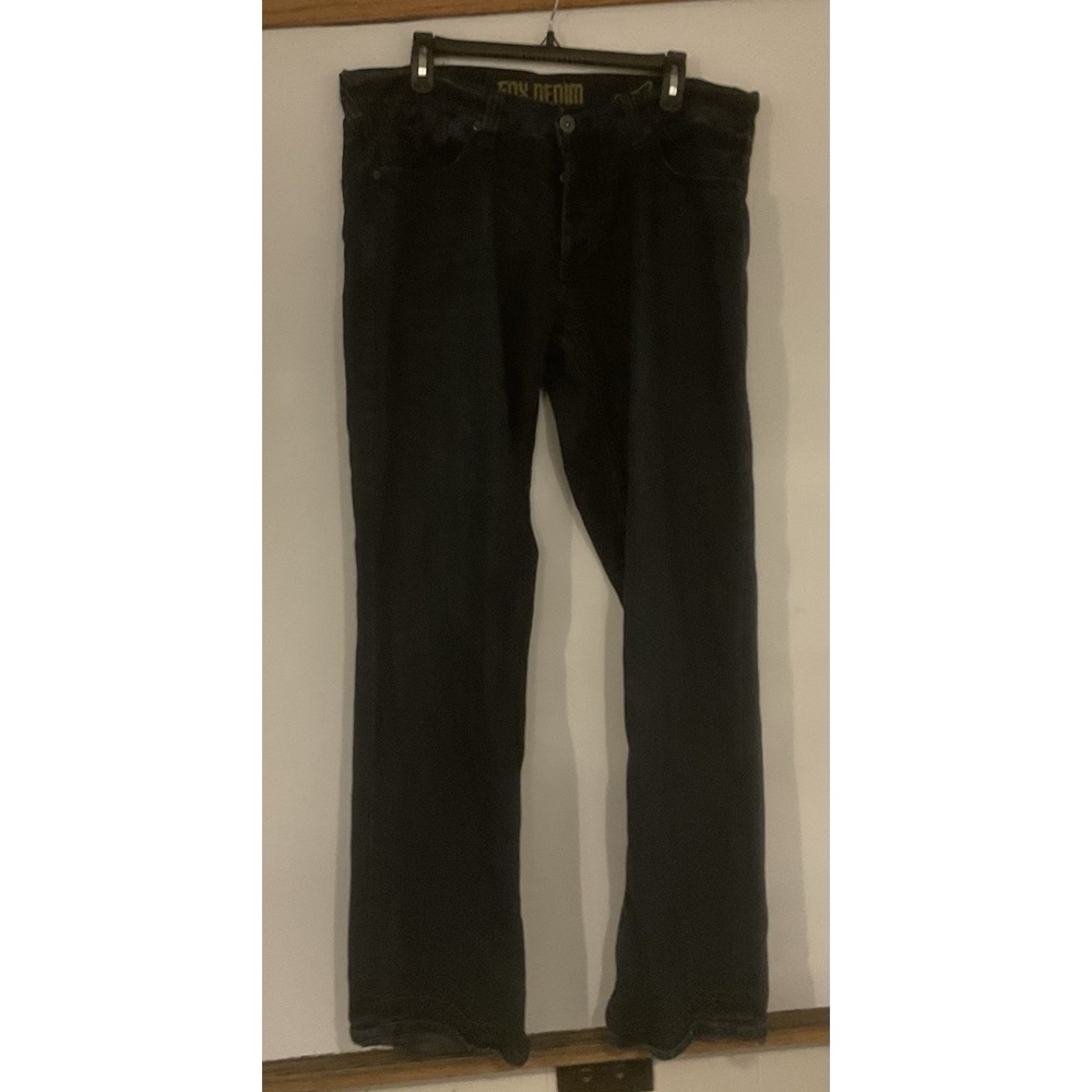 Fox Denim Jeans Mens 34 X 32 Black Revolver Button Fly Straight Leg Casual